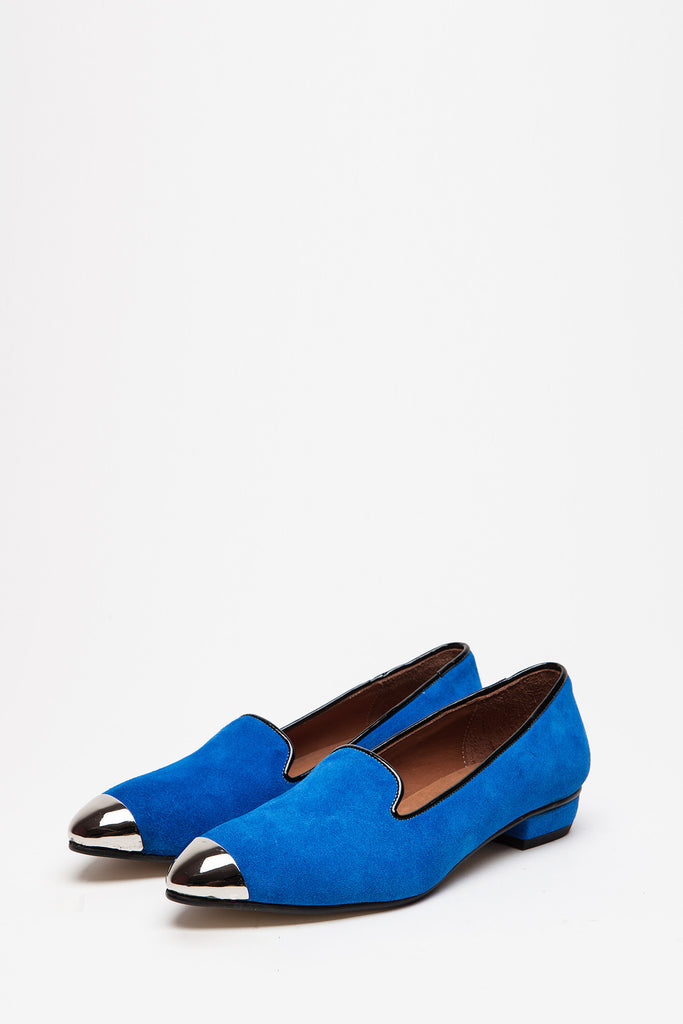blue loafer with silver toe by LANE.910