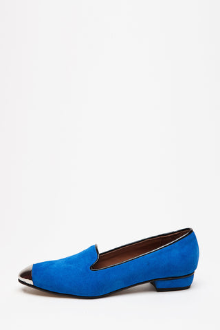 blue loafer with silver toe