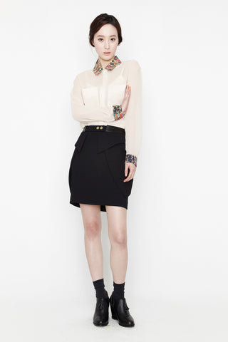 Beige See Through Blouse