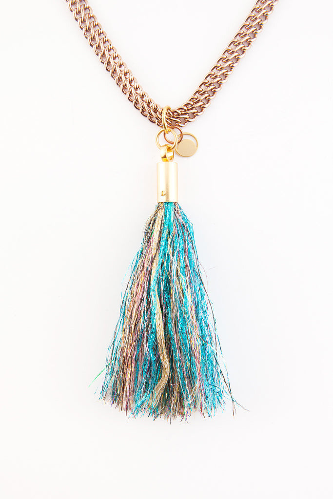 Blue Tassel Necklace by Monday Edition